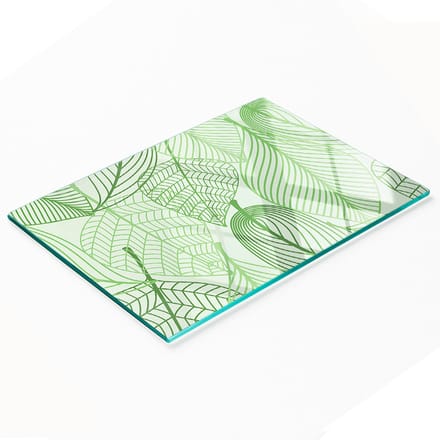 Decoratieve snijplank van gehard glas met bladmotief, 80x52 cm