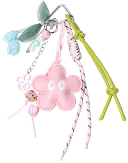 Dailygoods - Set van 7 Bloemen Sleutelhangers in Roze PU Leer