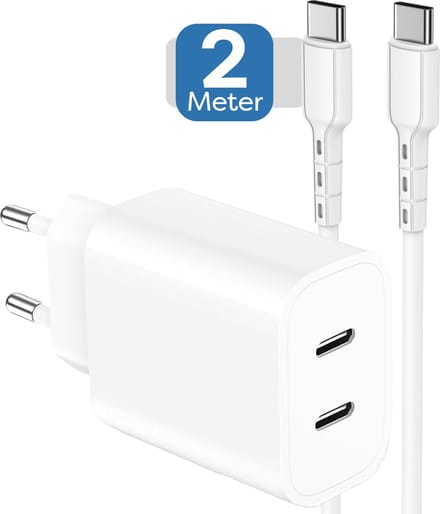 Usb C Adapter 2 poorten - Oplader - Snellader - Usb C Oplader - Adapter usb C - Usb C Lader - Universeel - 2 Meter