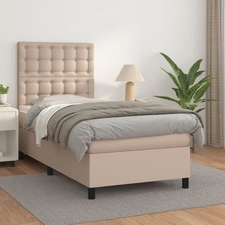 vidaXL - Boxspring - met - matras - kunstleer - cappuccinokleurig - 90x190 - cm