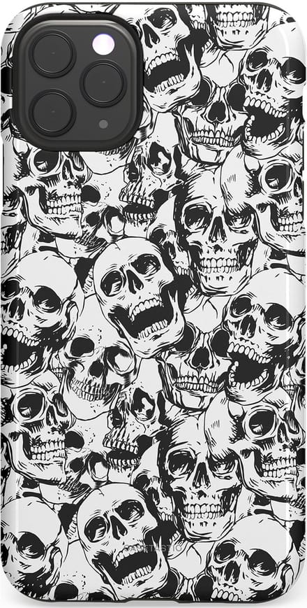 Casetastic hoesje geschikt voor Apple iPhone 11 Pro Max - Dubbellaagse bescherming - Lachende dood - Fashion Case - Grijs Donkergrijs Wit