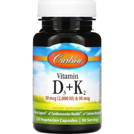 Vitamine D3 + K2, 120 Plantaardige Capsules