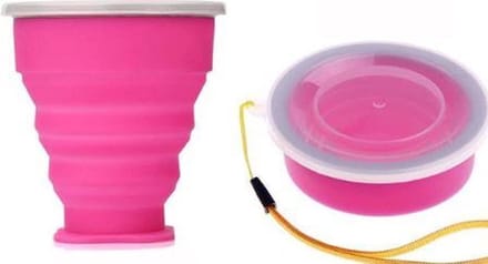 Heble® - Opvouwbare Beker Met Deksel - 200-300ml - Siliconen - Roze