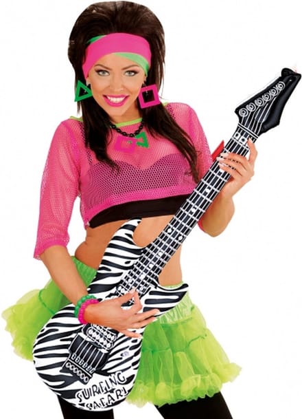 Opblaasbare gitaar muziekinstrument - zebra print - rockers - plastic - 105 cm - verkleed accessoires