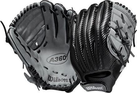 Wilson - Honkbal - MLB - Honkbalhandschoen - A360 - Jeugd - Zwart/Grijs - 12 inch