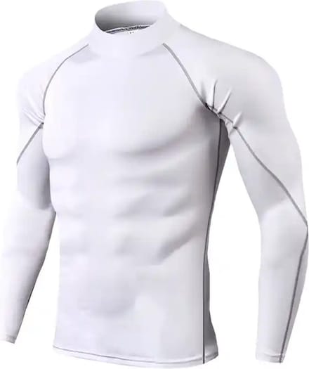 Chibaa - Mannen Sport Compressie Long Sleeve Shirt - Thermo Pull Over - Work out - Fitness - Hardlopen - Sneldrogend - Wit - Medium