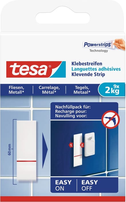 Tesa Powerstrips - 18x st - voor tegels/metaal - plakstrips - dubbelzijdig - zelfklevend - tape - plakkers