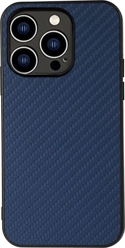 Cityhoesje – Backcover iPhone 15 Pro Max – Carbon Fiber Texture PU – Blauw