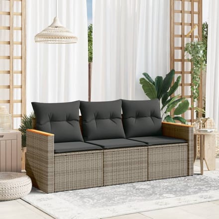 vidaXL - 3-delige - Loungeset - met - kussens - poly - rattan - grijs
