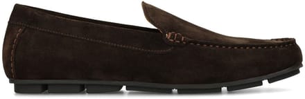 Manfield - Heren - Donkerbruine suède loafers - Maat 41