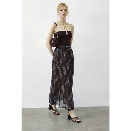 Hoge Taille Paisley Maxi Rok met Ceintuur