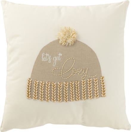 J-Line kussen Muts 'Let's Get Cozy' - katoen - wit/beige