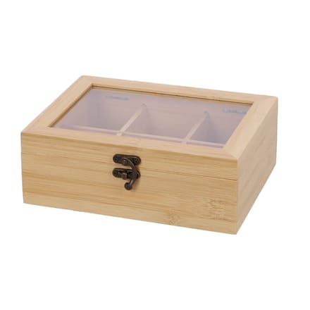 Excellent Houseware Theedoos - 6 vaks - naturel - bamboe hout - 21 x 16 x 7 cm - theekist