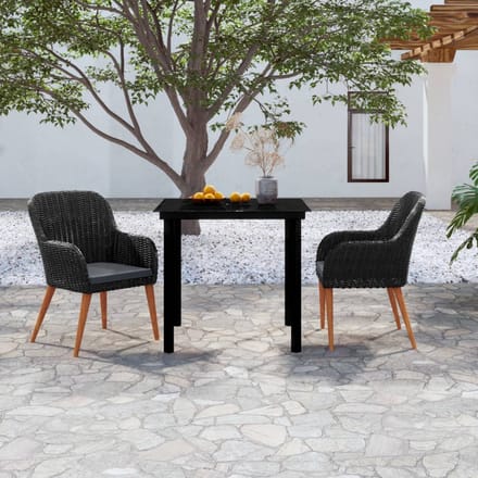 vidaXL - 3-delige - Tuinset - met - kussens - zwart