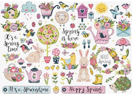 Borduurpakket LETI 9937 - Spring Sampler - Lente merklap