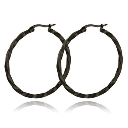 Dames Oorbellen Ringen Zwart Gedraaid Edelstaal - 60mm