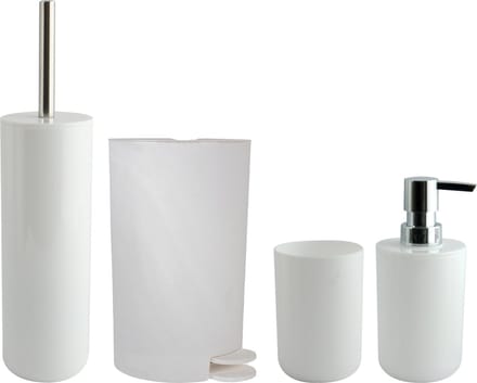MSV Toiletborstel in houder/beker/zeeppompje/pedaalemmer set Moods - kunststof - wit