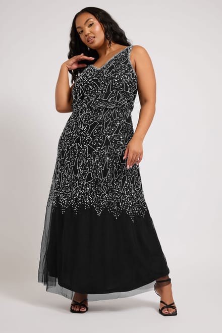 Luxe: Ultimate Embellishment Luxe Zwarte Maxijurk Met Paillettenversieringsize 42