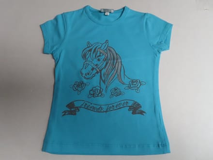 T shirt korte mouwen - Meisjes - Azuur - Paard - 2 jaar 92