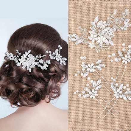 Set van 5 Elegante Bruidshaarspelden met Kristal en Parel Decoratie