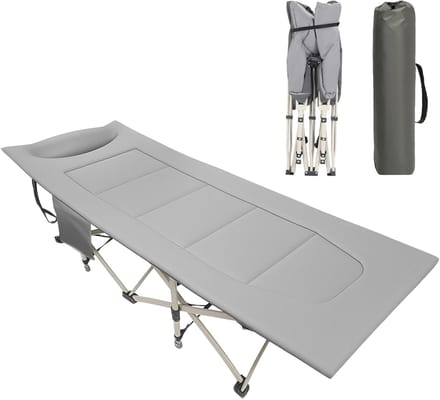 Campingbed Veldbed - Inklapbaar Ledikant - Buiten Ontspannen - Stevig Frame - 190x68x40cm - Grijs