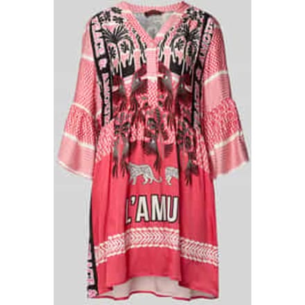Tuniekjurk van viscose met trompetmouwen