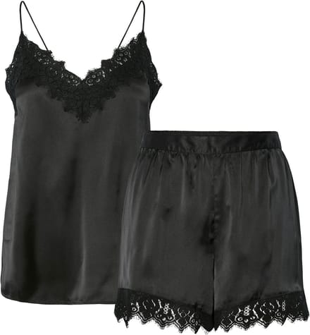 Pieces Dames Pyjama PCJENNA Nachtset Satijn Zwart - S