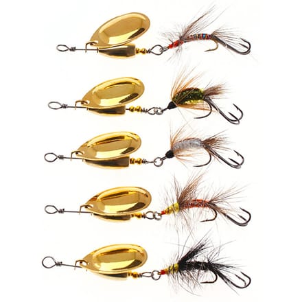5 stuks Spinner Bait Set Vlieg Strikers Assortiment Vis Spinners Kunstaas met Haak voor Baars Forel goud
