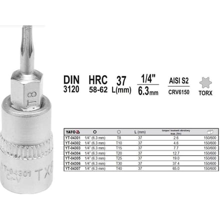 Yato - Torx Dopsleutel - 1/4" - T30 - Professioneel