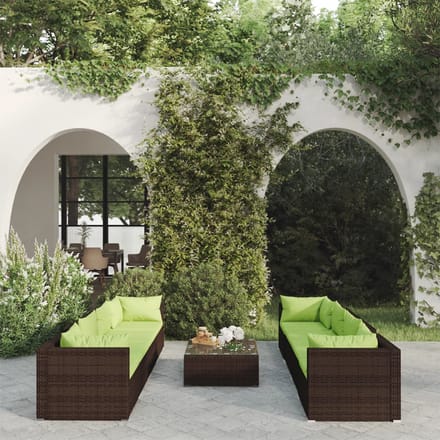 vidaXL - 9-delige - Loungeset - met - kussens - poly - rattan - bruin