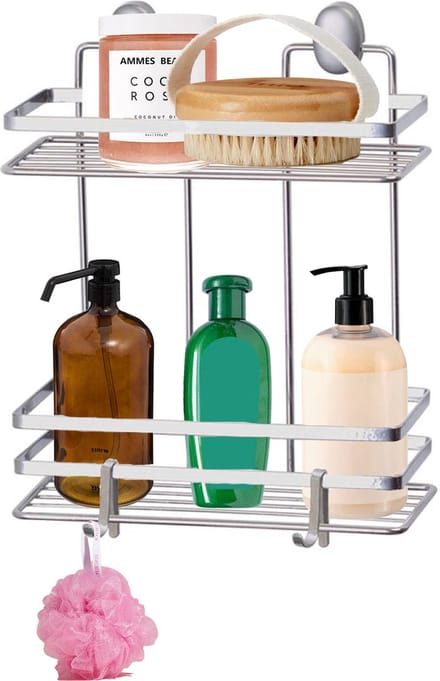 Concorde - Doucherekje met haakjes rechthoek 2-laags - zilver - H30 cm
