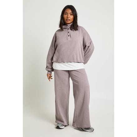 boohoo Dames Plus Washed Funnel Neck Sweatshirt Trainingspak | Grape | Maat: 28