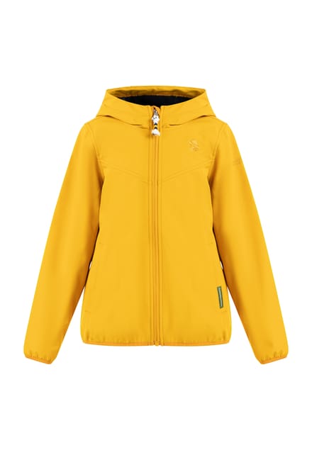Schmuddelwedda softshell jas jonge mosterd