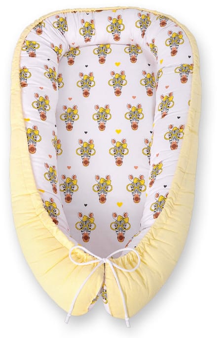 Babynest dubbelzijdig Premium Cocoon voor baby's BOBONO- gele zebra's