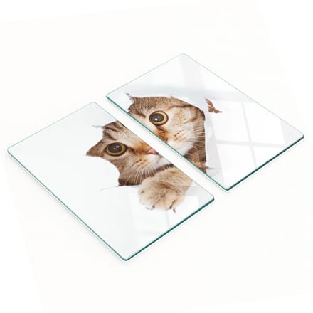 Set van snijplanken van gehard glas met kattenmotief, 2x30x52 cm