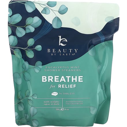 Beauty By Earth, Breathe for Relief Shower Steamer, Eucalyptus Mint, 14 Tablets blue