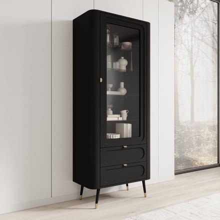 Meubella - Borneo - Vitrinekast - Zwart - 78x40x192 cm