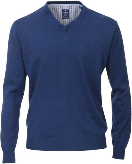 Redmond heren trui katoen - V-hals - jeans-blauw