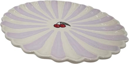 Ontbijtbord Fruity Cherry – Lila/Wit Gestreept – Aardewerk – ø 20 cm