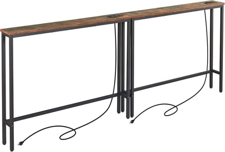 Smalle consoletafel 2 stuks met power-outlets en verstelbare poten - Rustiek bruin