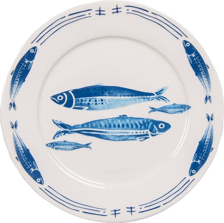 Clayre & Eef Dinerbord Ø 26 cm Wit Blauw Porselein Vissen
