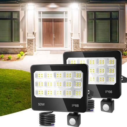 Set van 2 Krachtige LED Buiten Spots met Bewegingsmelder, 50W, 5000LM, IP66 Waterdicht