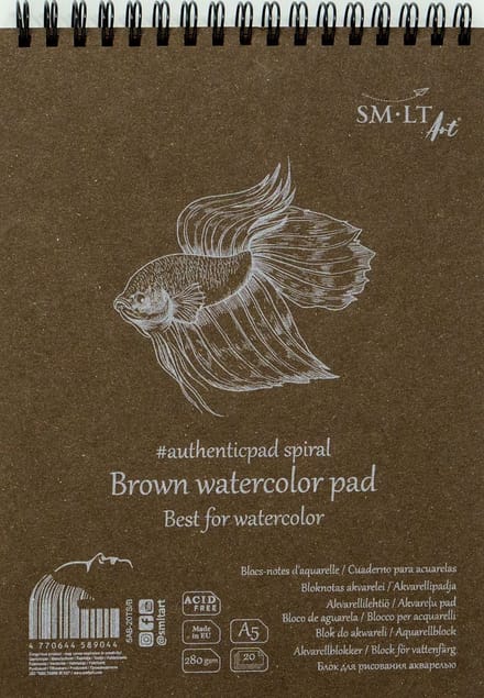 SMLT aquarel ringband A5 bruin papier 280gr FSC 20 vellen.