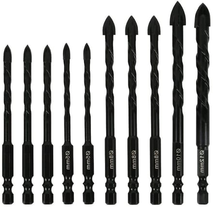 Set van 10 Drietandige Boorbits voor Hout, Metaal en Kunststof - Geschikt voor Tegels, Glas en Hout, Maten 5-12 mm