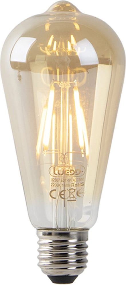 LUEDD Set van 3 E27 LED lampen ST64 goud met schemersensor 4W 400 lm 2200K