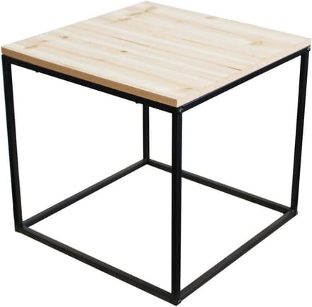 Ronde bijzettafel met metalen frame en houten blad