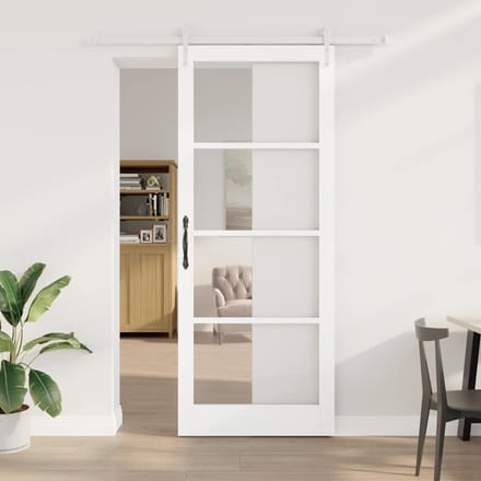 vidaXL - Schuifdeur - 93 - x - 232 - cm - Massief - grenenhout - en - glas - Wit
