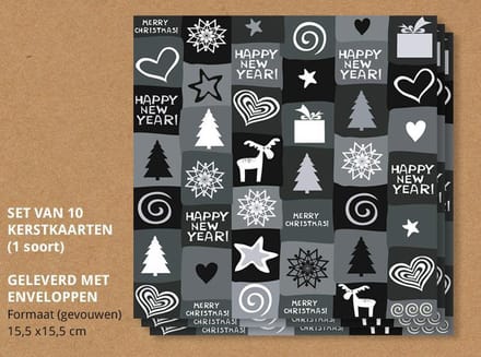 Kerstkaarten Grappige illustraties in zwart wit - 10 stuks - met enveloppen