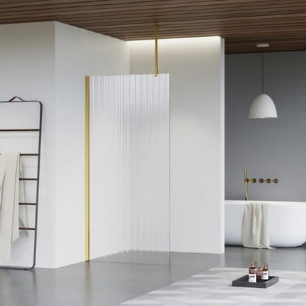 FugaFlow Eccelente Vetro inloopdouche badkamer - 100x200cm - ribbelglas - plafondarm - geborsteld messing