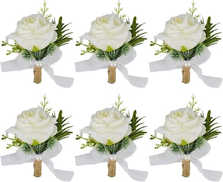 6x Witte Kunstbloemen Corsage Bruiloft Bruidspaar X Broche Strik Accessoire